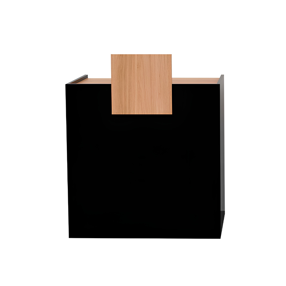 Banco reception in legno nero con effetto rovere