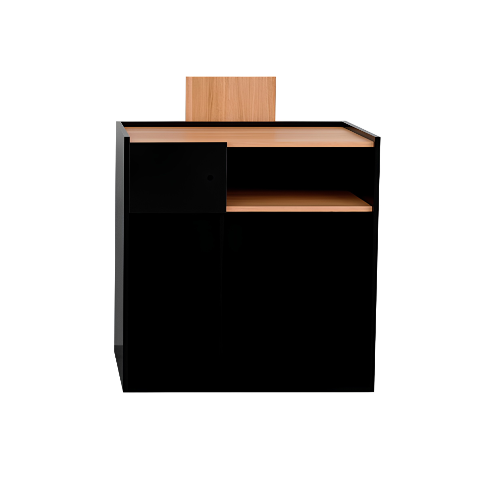 Banco reception in legno nero con effetto rovere