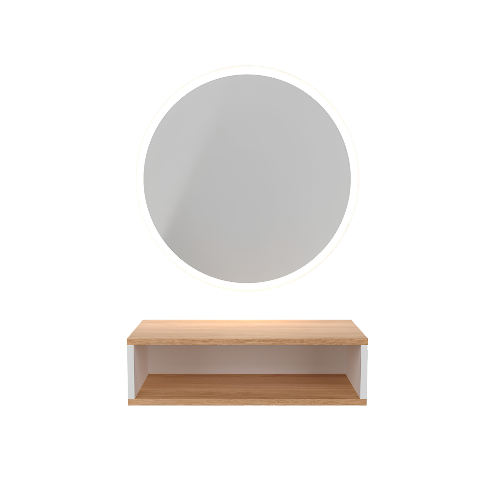 Postazione parrucchieri - specchio led e box in rovere